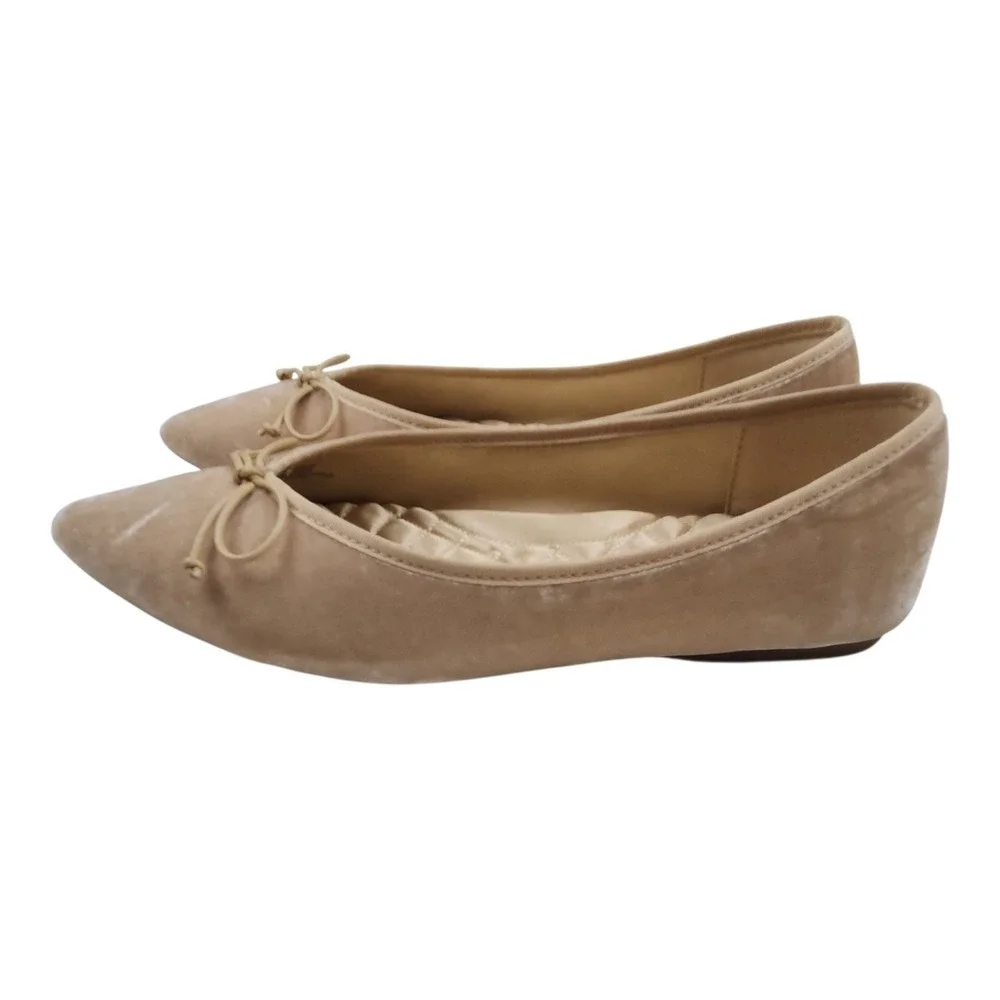 Birdies The Goldfinch Flats 8.5 Tan Champagne Velvet Pointed Toe Bow Balletcore